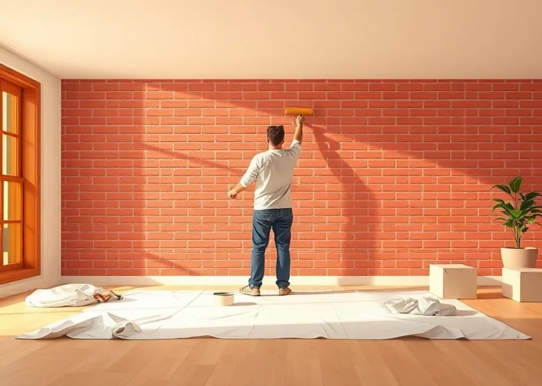 Peintre appliquant la peinture au rouleau sur un mur de salon